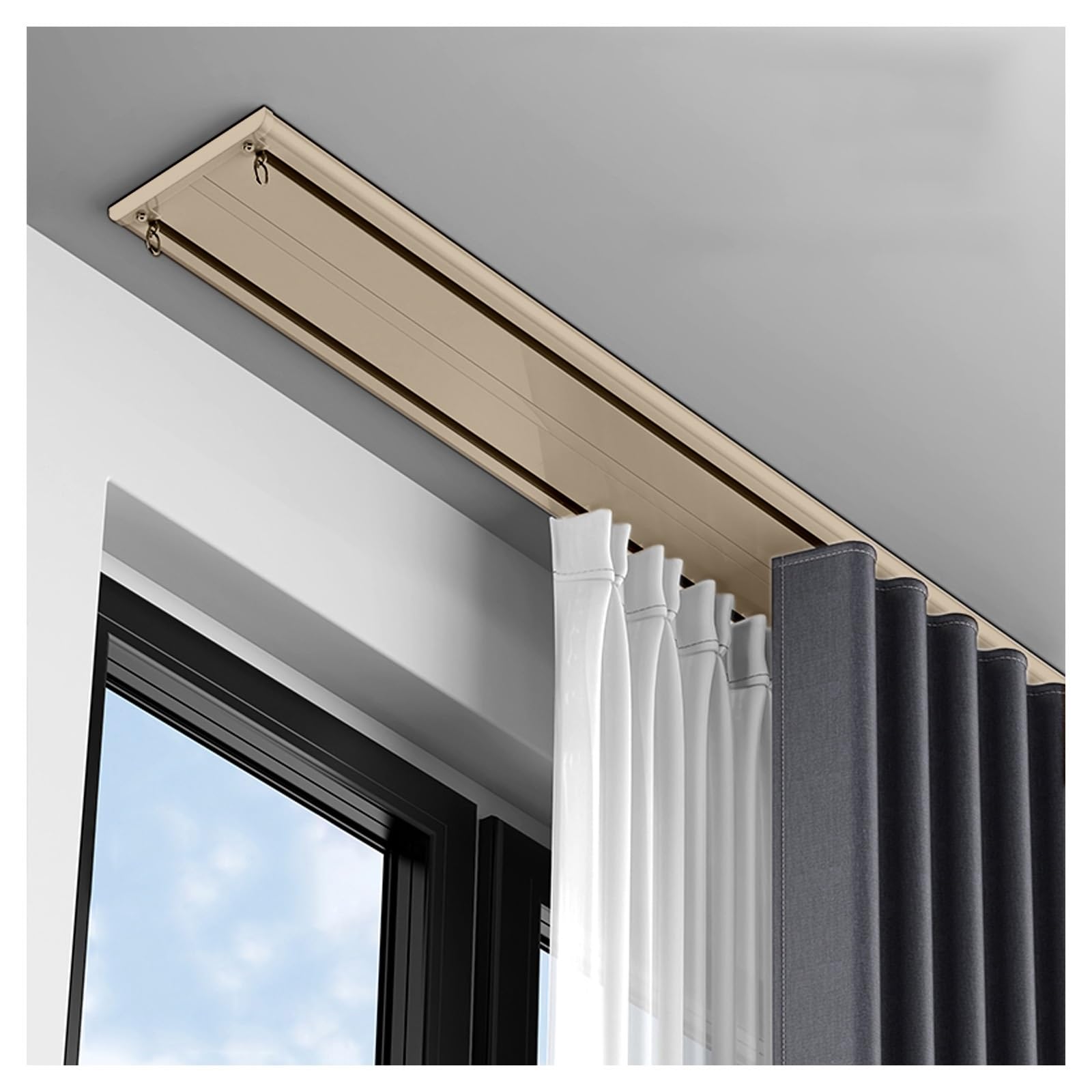 Glide Curtain Track 120/170/250/350/470/500cm Ceiling Mount For Curtain Rail RV Room Divider Ceiling Curtain Rod Double Track For Curtains(Champagne color,320cm)