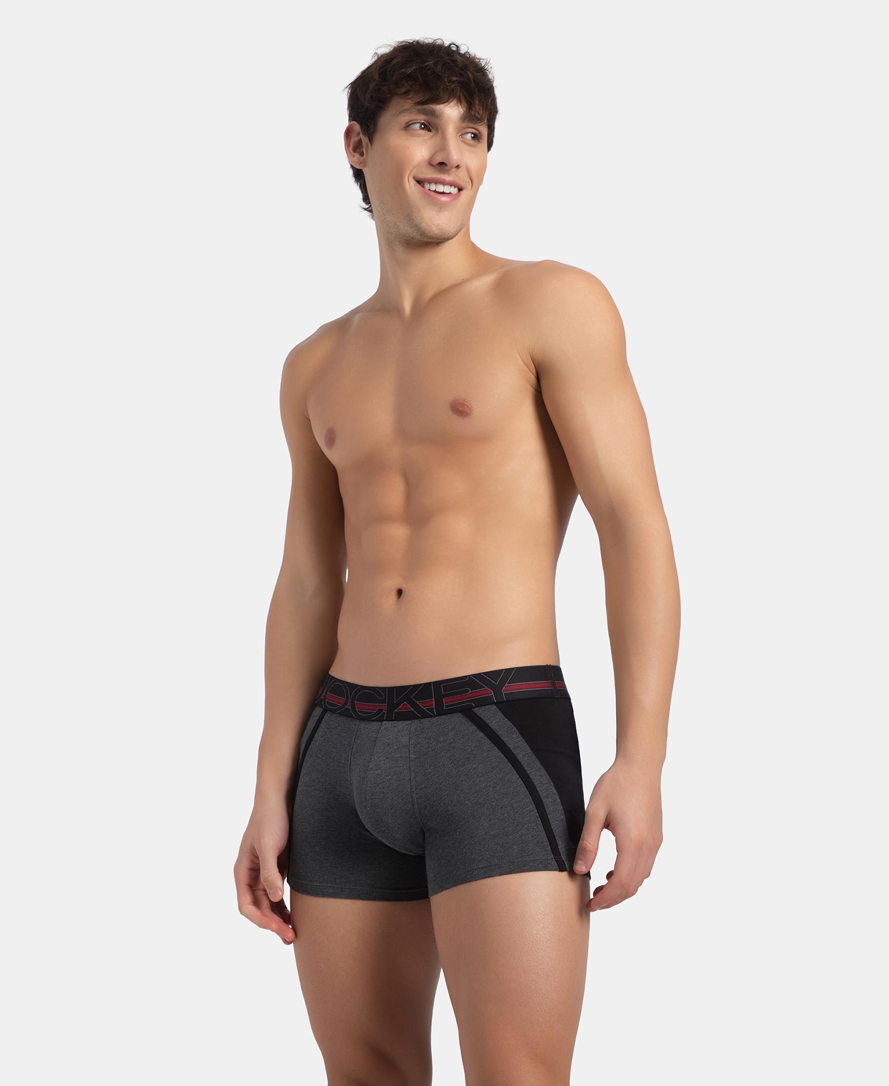 Jockey US21 Men's Super Combed Cotton Elastane Stretch Solid Trunk with Ultrasoft Waistband_Charcoal Melange_L 1