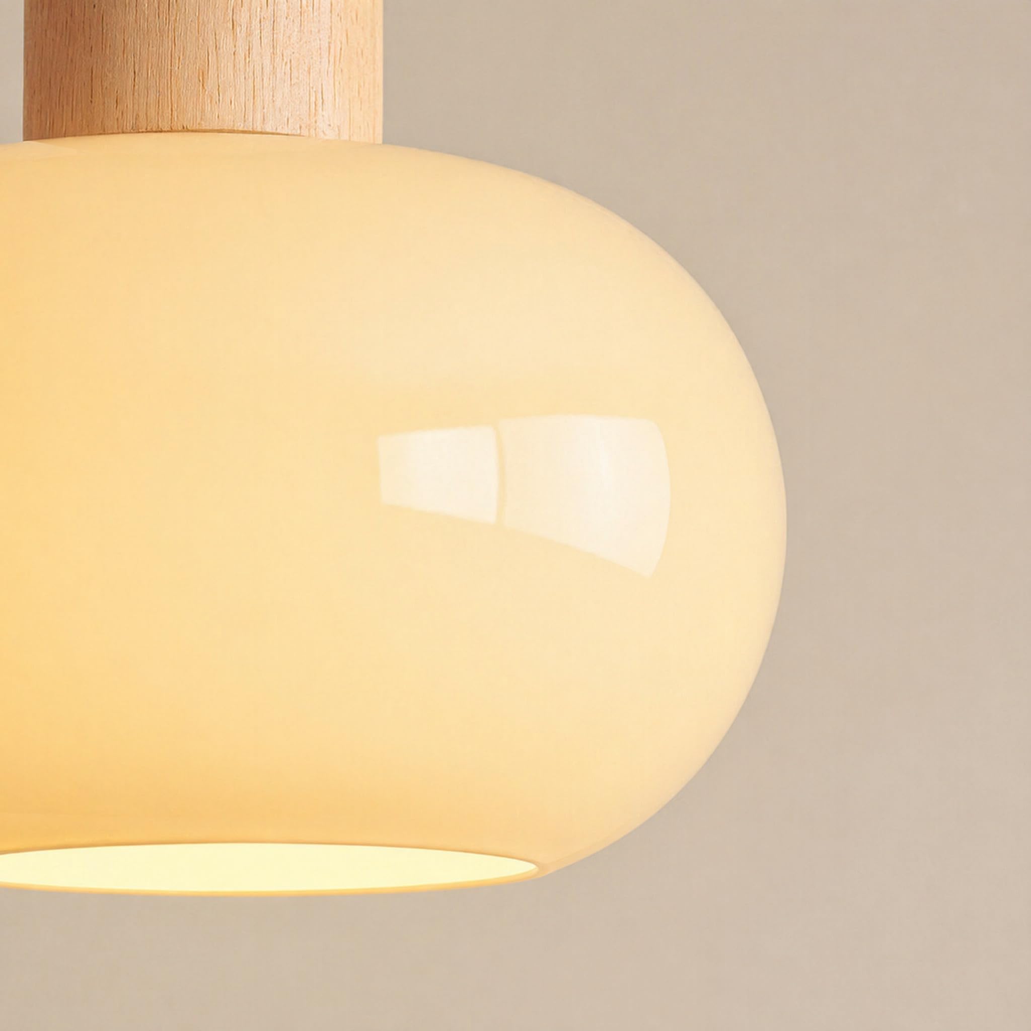 Suspension Luminaire Verre et Bois de Caoutchouc 20cm Style Moderne Scandinave E27 Lampe Suspendue Hauteur Réglable pour Chambre Salon Cuisine (22cm)