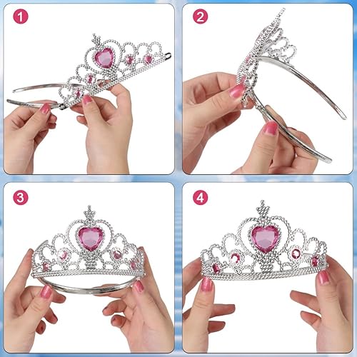 Miniatura 16 de Vicloon Princess Dress Up Accessories, 2PCS Princess Crown and Wands for Little Girls, Jewelry Toy Gifts Set Christmas Azul,Azul, rosa