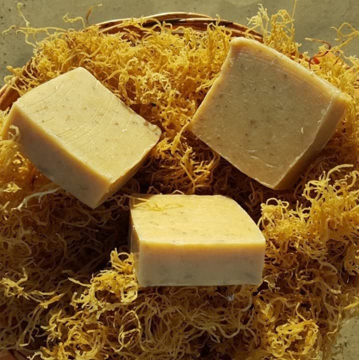 Turmeric Sea Moss Soap Bar, 100% Natural, Handmade, Moisturizing Cleanser for Face, Body & Hair