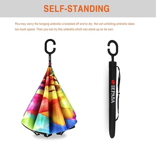 Vista 109 de SIEPASA Paraguas invertido invertido de 49/56 pulgadas, doble toldo extra grande, ventilado, resistente al viento, impermeable, paraguas de golf