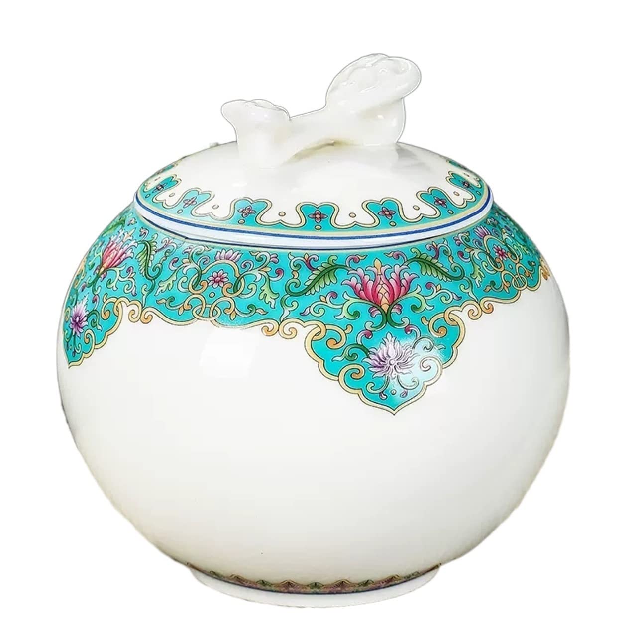 HLHLOP777 Kitchen Storage Jar Porcelain Tea Canister for Loose, Airtight Dehua Sheep Fat Jade White Caddy, Enamel Sealed Storage Tank 900 ML ﻿ Leaf Tea Jar(Green-a)