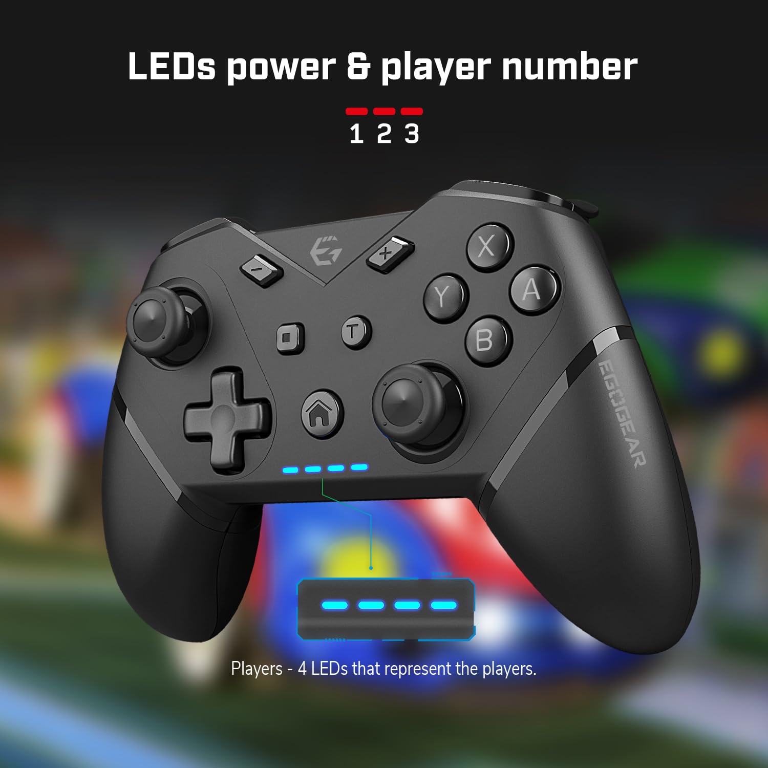 EgoGear - Mando inalámbrico SC20 Negro para Nintendo Switch, Switch OLED, PS3 y PC - Indicador de carga y número de jugador - Diseño ergonómico - 550mAh