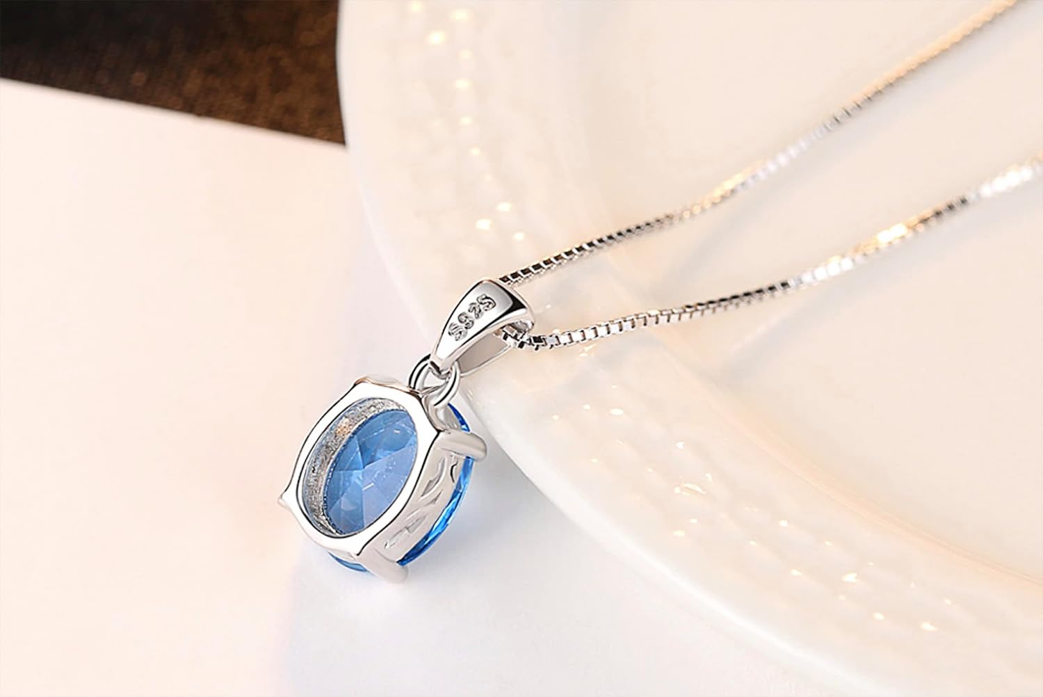 Gemstone Pendant Necklace for Women | S925 Sterling Silver Dainty Gem Stone Morganite Pendant Necklace | AAAAA Australia Crystal Necklace | Sterling Silver Cubic Zirconia Pendant Necklace Birthday Gift Fashion Jewelry for Women & Teen