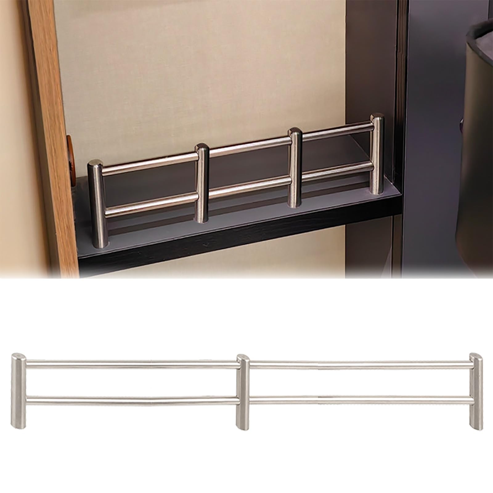 ERRULAN Anti-fall Gallery Rails for Shelves Kit, Decorative Shelf Guard Rail, Modern Aluminum Tipping Retainer Bars, Prevents Items From Falling(H 2in/5cm,L 14in/35.6cm)
