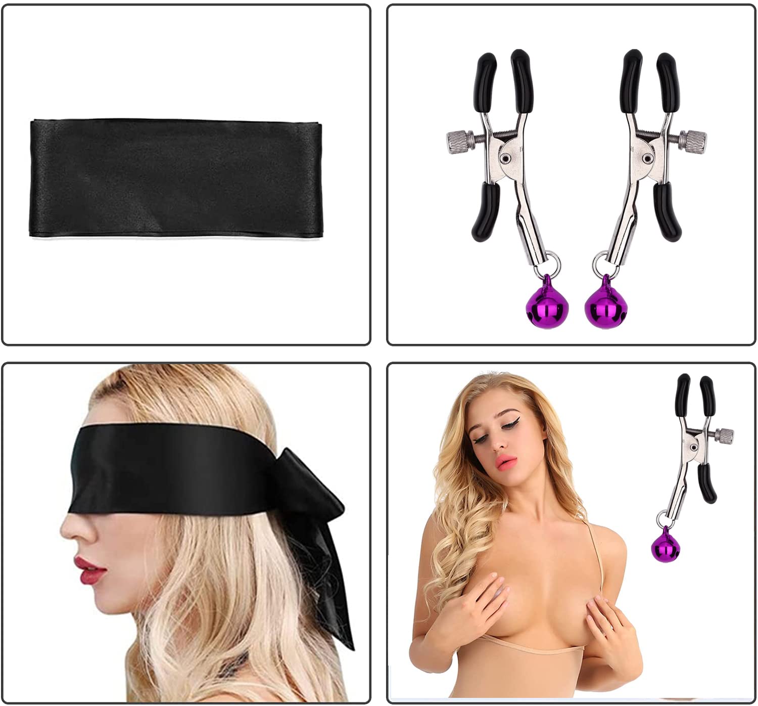 Set Bondage SM Sesso Letto Vincoli con Morsetti per Capezzoli e Maschera per gli Occhi Manette Manette per Piedi Set Letto Giocattoli del Sesso per Principianti e Coppie