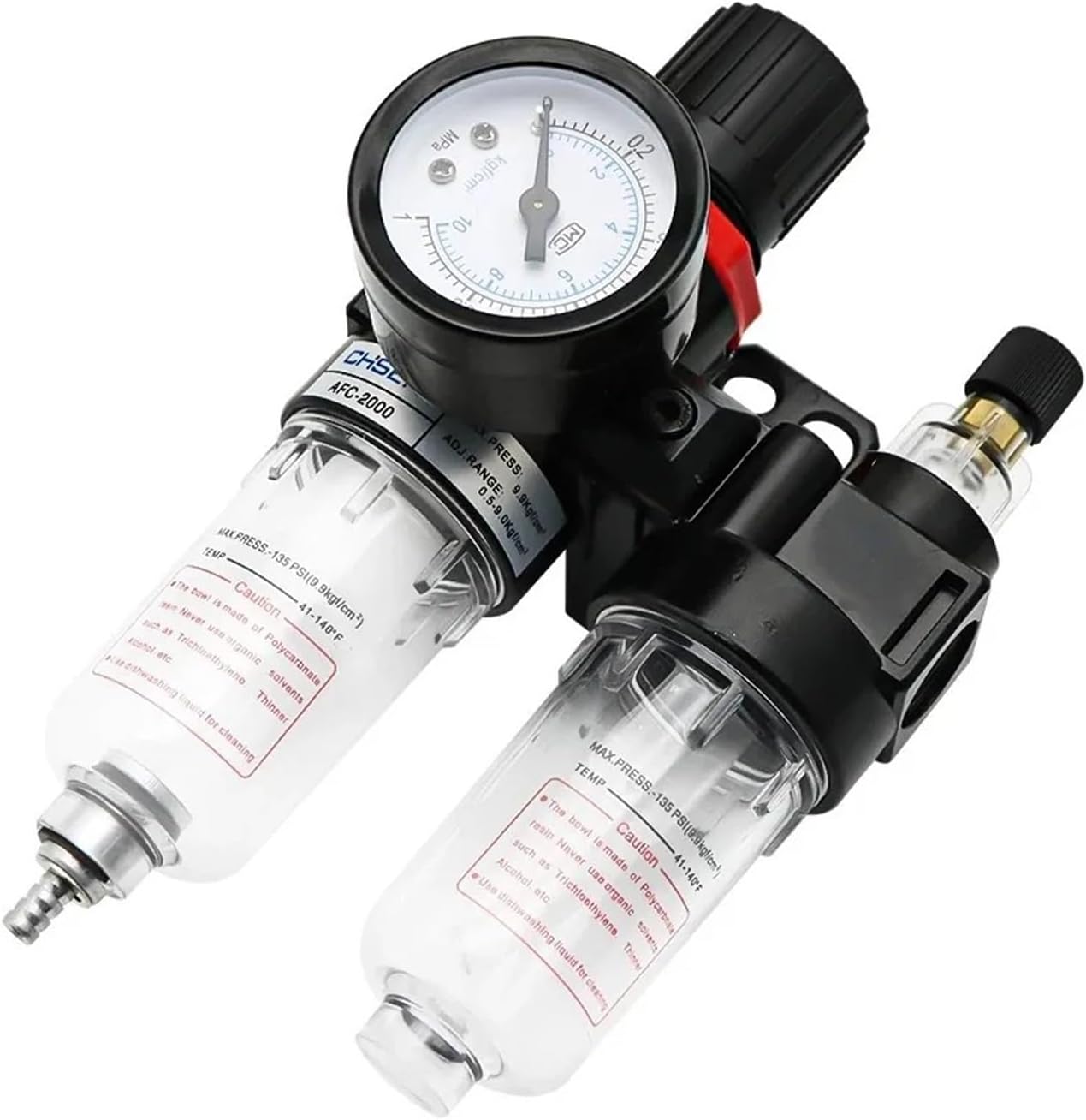 AFC2000 AFR2000 + AL2000 G1/4 air compressor oil and water separator air filter is used to reduce the pressure valve regulator (Color : PC 10mm Fitting)