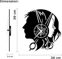 Vista 2 de Reloj de pared Disco Vinilo Peluquería Hombre Mujer Barbería, Vintage Hecho a Mano