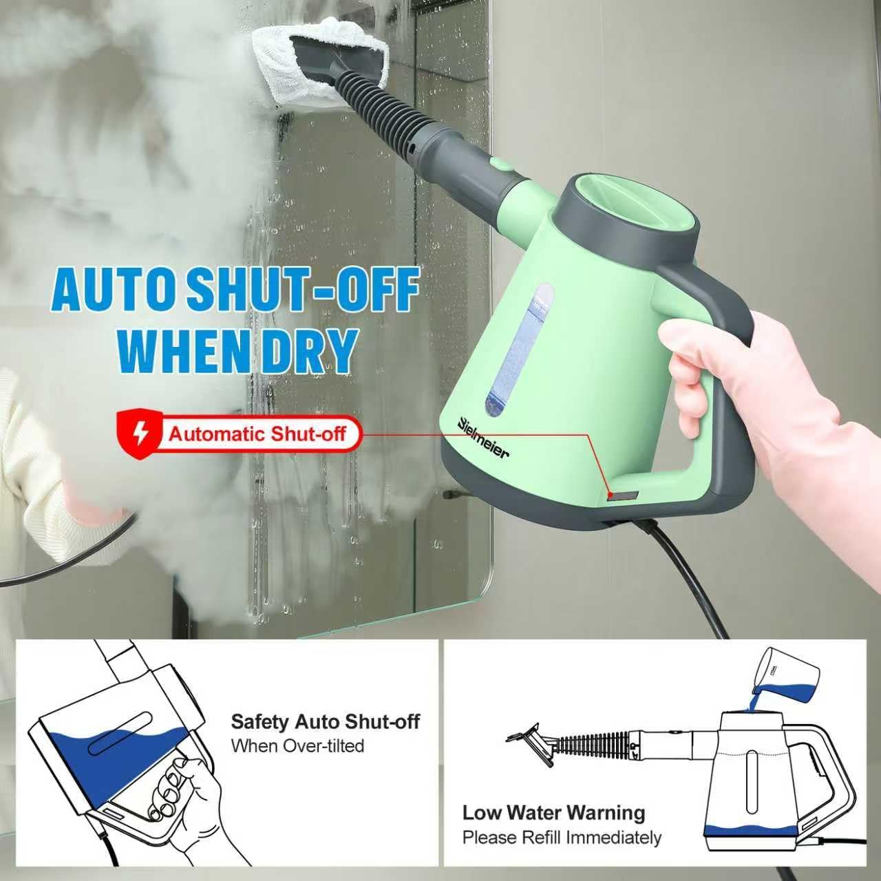 Bielmeier Handheld Pressurized Steam Cleaner - 15s Quick Start, Multi-Functional for Home, Kitchen, Bathroom, 8 Attachments, Chemical-Free, Safe & Efficient Cleaning Solution