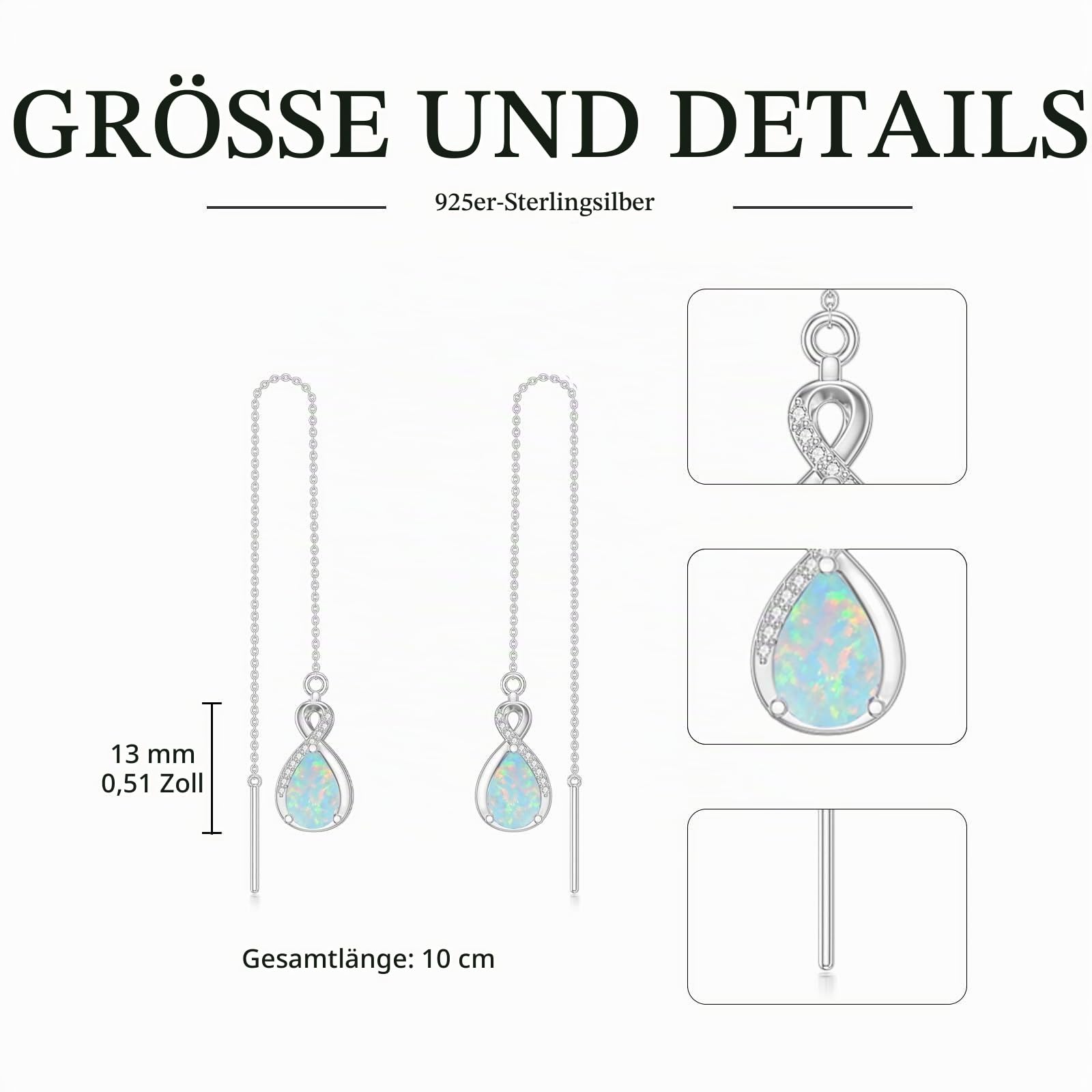 Unendlichkeits Geburtsstein Fädelohrringe 925 Sterling Silber Birnenschliff Edelstein lange Kette Tropfenohrringe Geburtstagsschmuck für Frauen