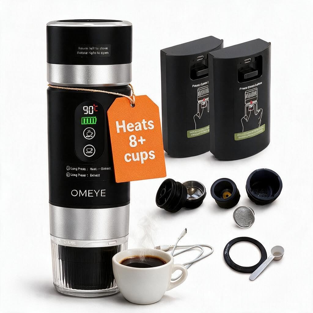 Portable Espresso Maker, 20 Bar Self-Heating, 3-in-1, 2 Batteries