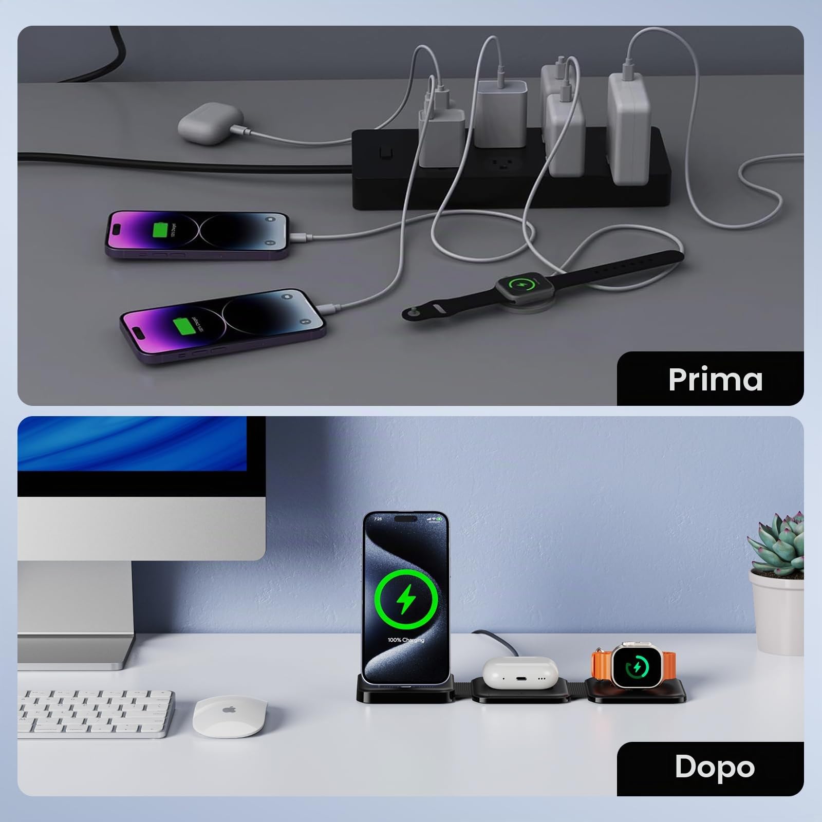 Hinyx Caricature wireless 3 in 1, Caricatore Base Ricarica per iPhone 14/15/13/12/Pro, Caricatore Pieghevole Magnetico Per Air Pods 3/2/pro, for Apple iWatch Series Ultra/SE/S8/8/7