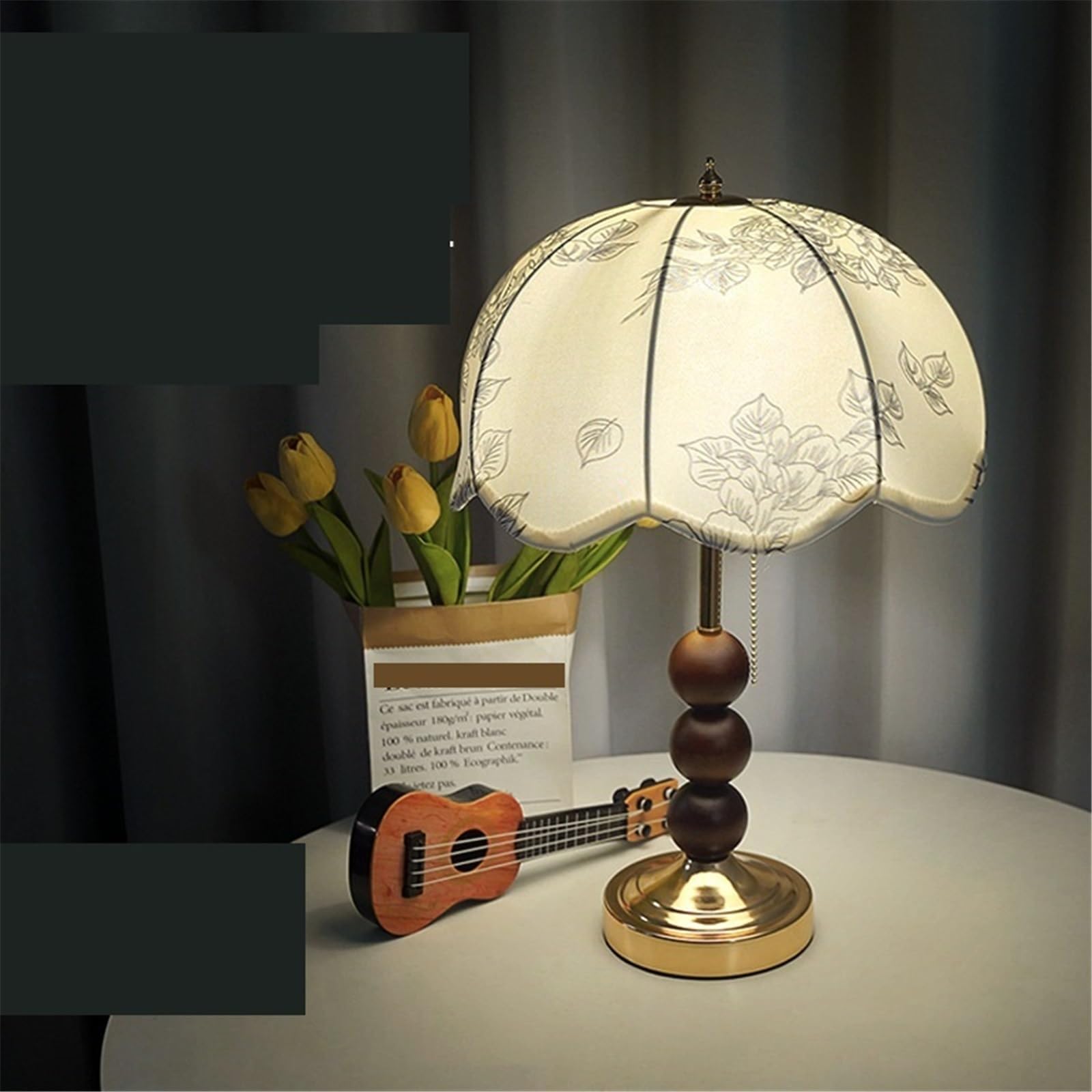 Lampa stołowa Lampa stołowa retro z tkaniny w kwiaty, dekoracja sypialni przy łóżku