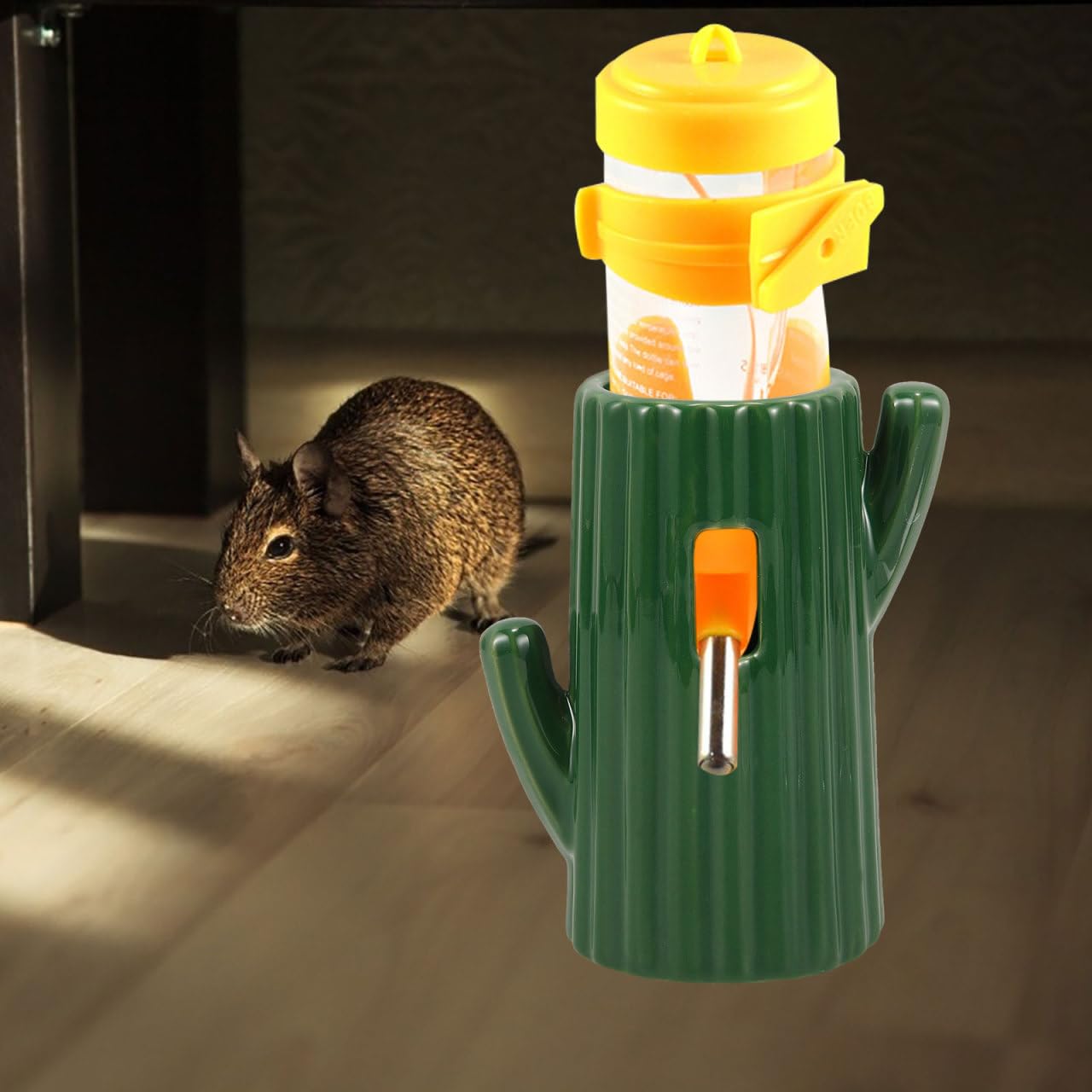 BESPORTBLE Cactus Shaped Ceramic Hamster Water Bottle Stand Vertical Feeder for Pet Cage Ideal Water Dispenser for Hamsters Gerbils and Animals Color - Image 2