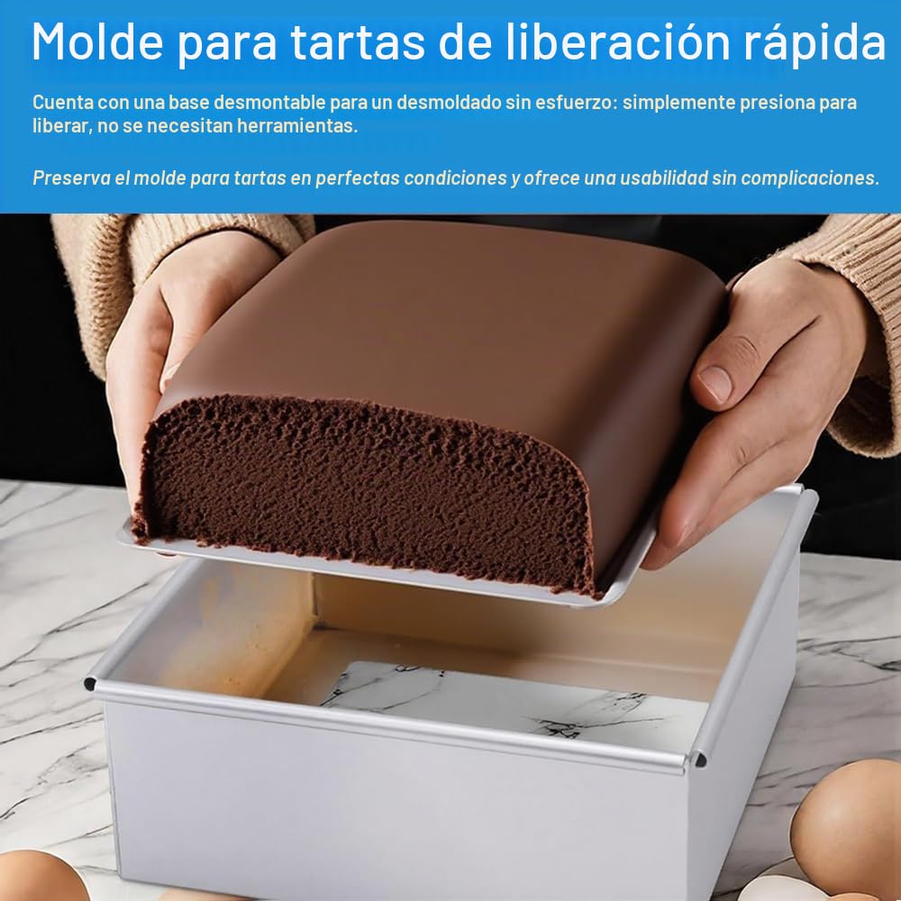 2 Piezas Molde de Repostería Cuadrado Aluminio Anodizado, 6+8 Pulgadas Hornear Cuadrada Moldes con Base Extraíble, Molde Bizcocho Antiadherente para Mousse Tiramisu y Muffins