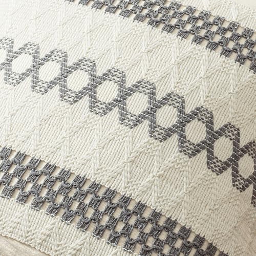 Image of MIULEE Set of 2 Gray Boho Decorative Lumbar Pillow Covers 12x20 Inch | Farmhouse Couch Throw Pillows Modern Cotton Cushion Covers Macrame Woven Spring Home Decor for Bed Sofa Chair