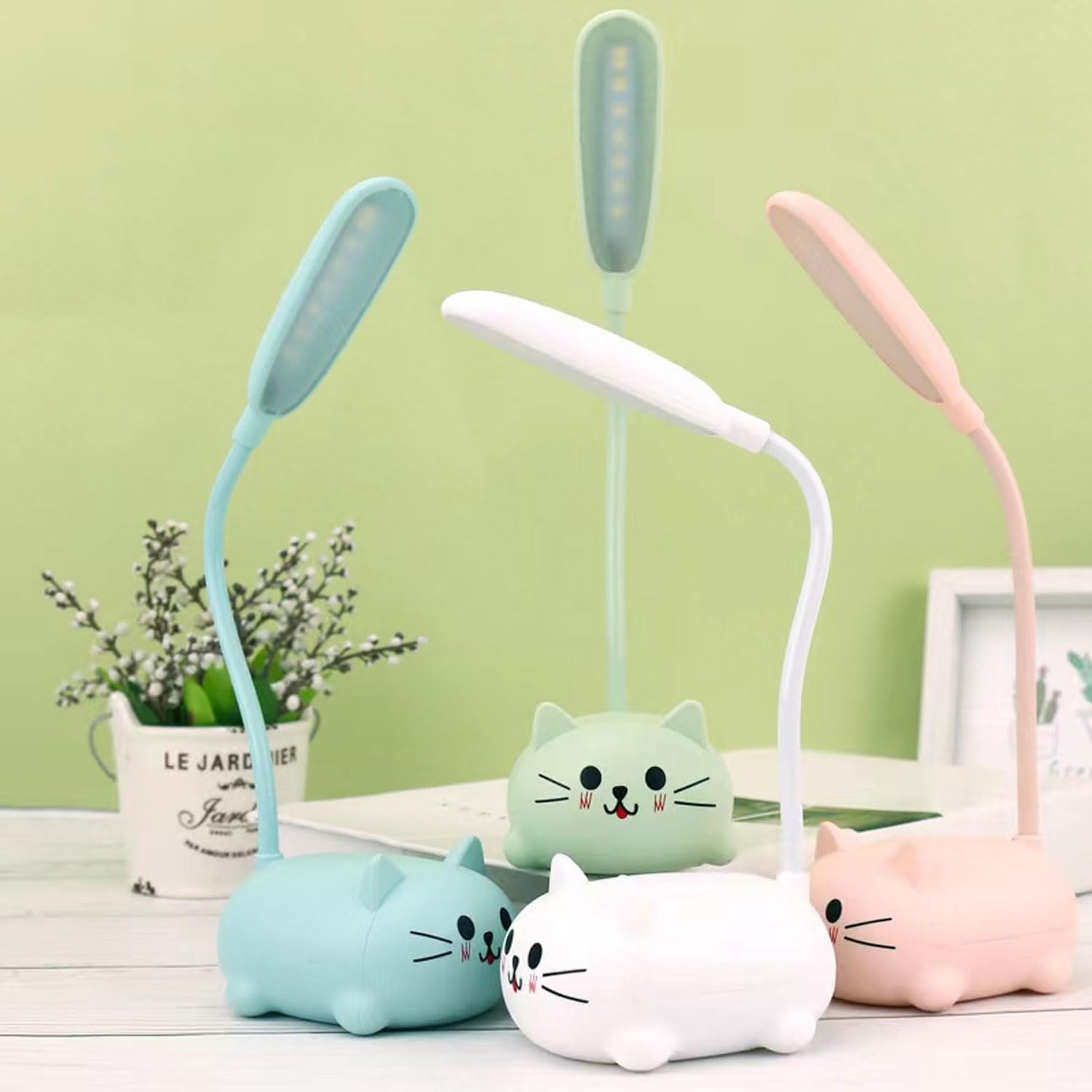 Mini luz nocturna de gato, lámpara de escritorio LED para niños, lindo gato, plegable, recargable por USB, luz de lectura para dormitorio, mesita de noche para niños, estudio (azul)