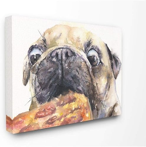 Stupell Industries Pug and Pizza - Lienzo decorativo para pared, diseño divertido de perro y mascota, acuarela, 16 x 20 pulgadas, multicolor