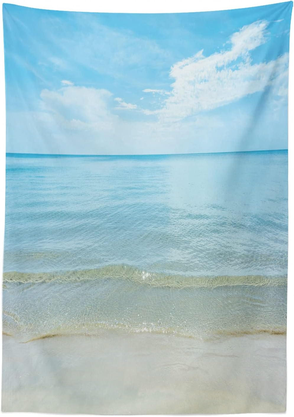 Ambesonne Ocean Tablecloth, Sunny Summer Day at The Sandy Beach Tranquil Calm Shore Sea Horizon Image Artprint, Rectangular Table Cover for Dining Room Kitchen Decor, 52" X 70", Blue Cream 52" X 70" Blue Cream