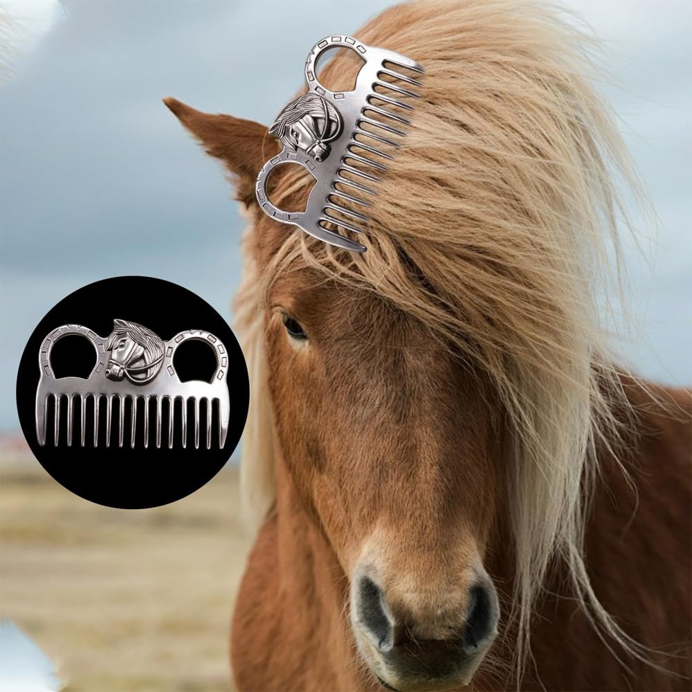 Sarini Cepillos para el Cuidado de Caballos, Cepillo para crines y Cola, Peine portátil para Caballos, Herramienta de Pulido de Metales para el Cuidado de Caballos