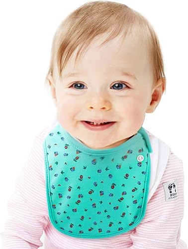 Miniatura 7 de Baberos impermeables Hakochia de algodón orgánico súper suaves y absorbentes con cierre de presión ajustable para bebés niños y niñas
