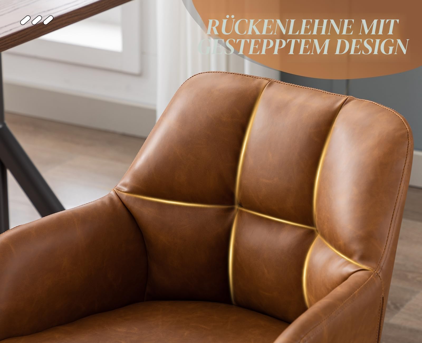 chairus Schreibtischstuhl PU Leder Bürostuhl 360° Drehbar Schreibtischstuhl Sessel für Arbeitszimmer Drehstuhl ohne Rollen (Braun(Metallbeine)) | PU-Leder, feste Höhe, 360° drehbar, bequeme Rückenlehne, mit Armen, stabile Metallbeine, für Bürozimmer, Arbe