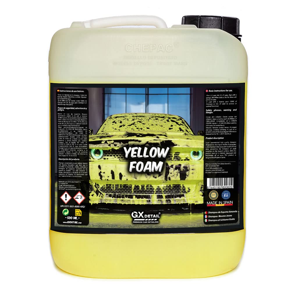 GxDetail Yellow Foam 5 Litros – Espuma de Lavado Amarilla para Coche – Limpieza Profunda y Brillo Espectacular – Espuma Densa y pH Neutro – Seguro para Pintura - Efecto Nieve.