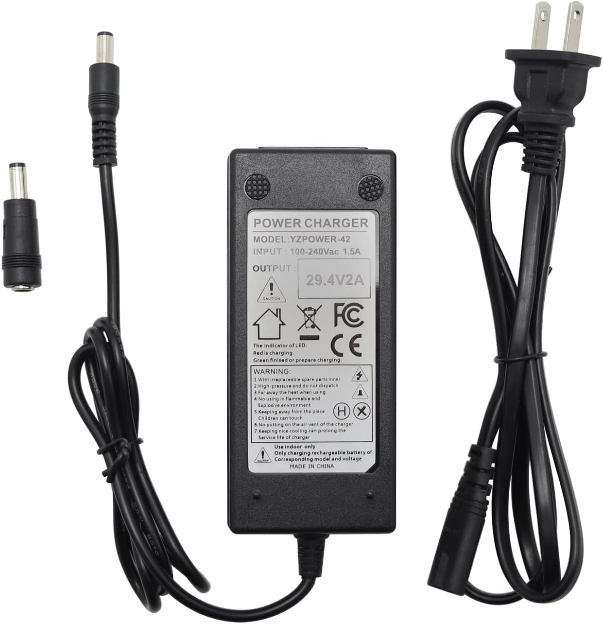 29.4V 2A Charger Power Supply 24V 25.2V 25.9V Input 100-240V AC-DC DC 5.5 x 2.1 mm /5.5 x 2.5 mm Plug Charge Port for 7S Lithium Battery Pack