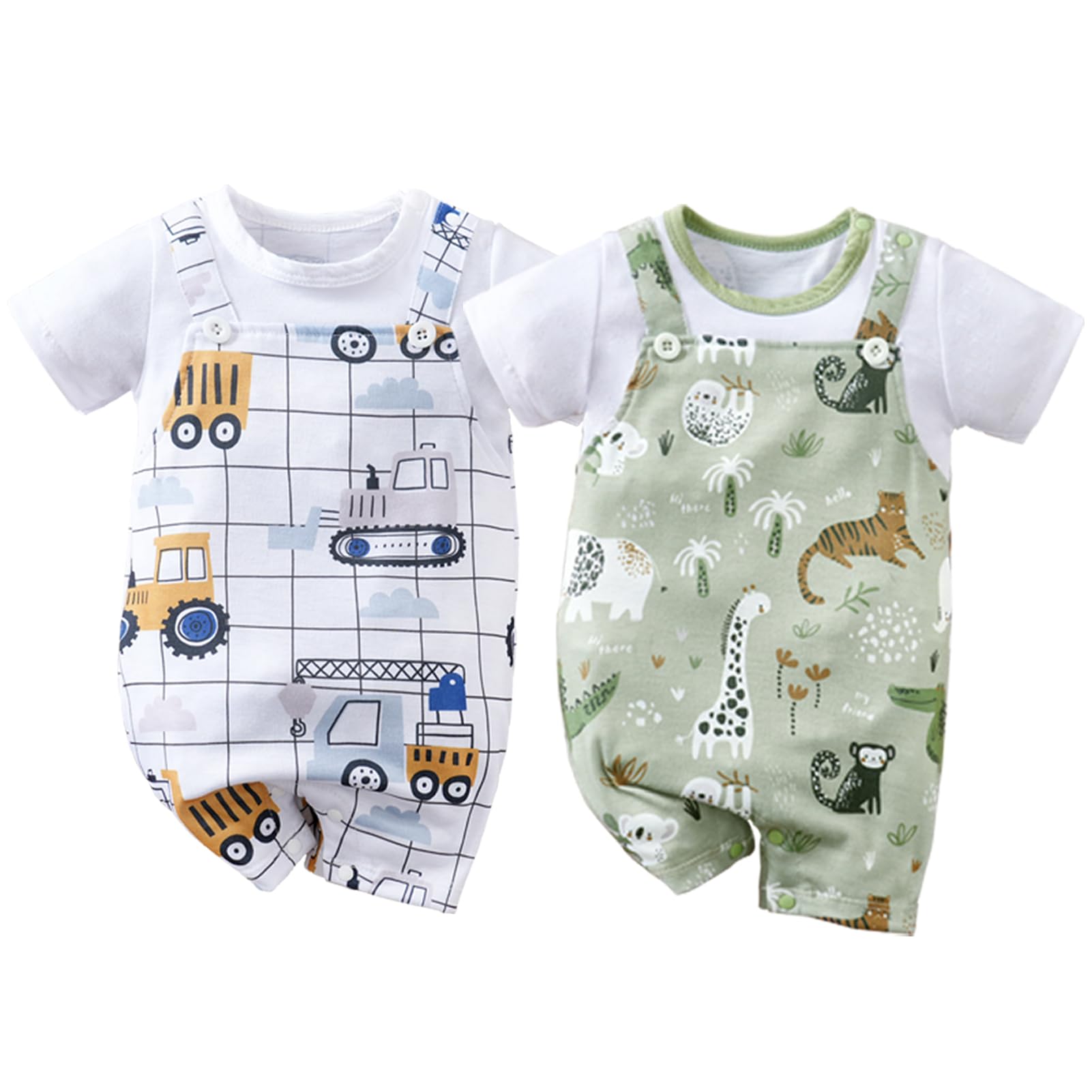 RELABTABY 2-Pack Baby Boys Girls Romper Newborn Cartoon Print Short Sleeve Onesie Summer Clothes