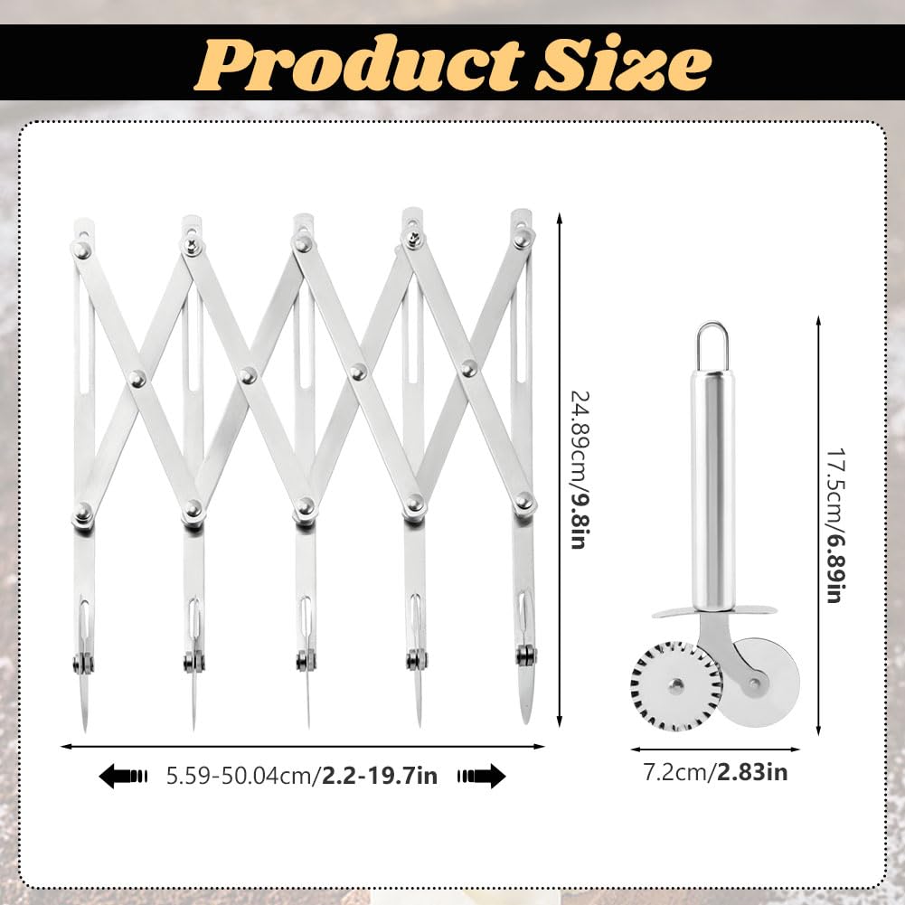 5 Wheel Pastry Cutter, Stainless Pizza Slicer, with1 Pc Double Wheel Cutter, Expandable Dough, Multi-Round Pastry Knife Baking Roller Cookie Dough Divider