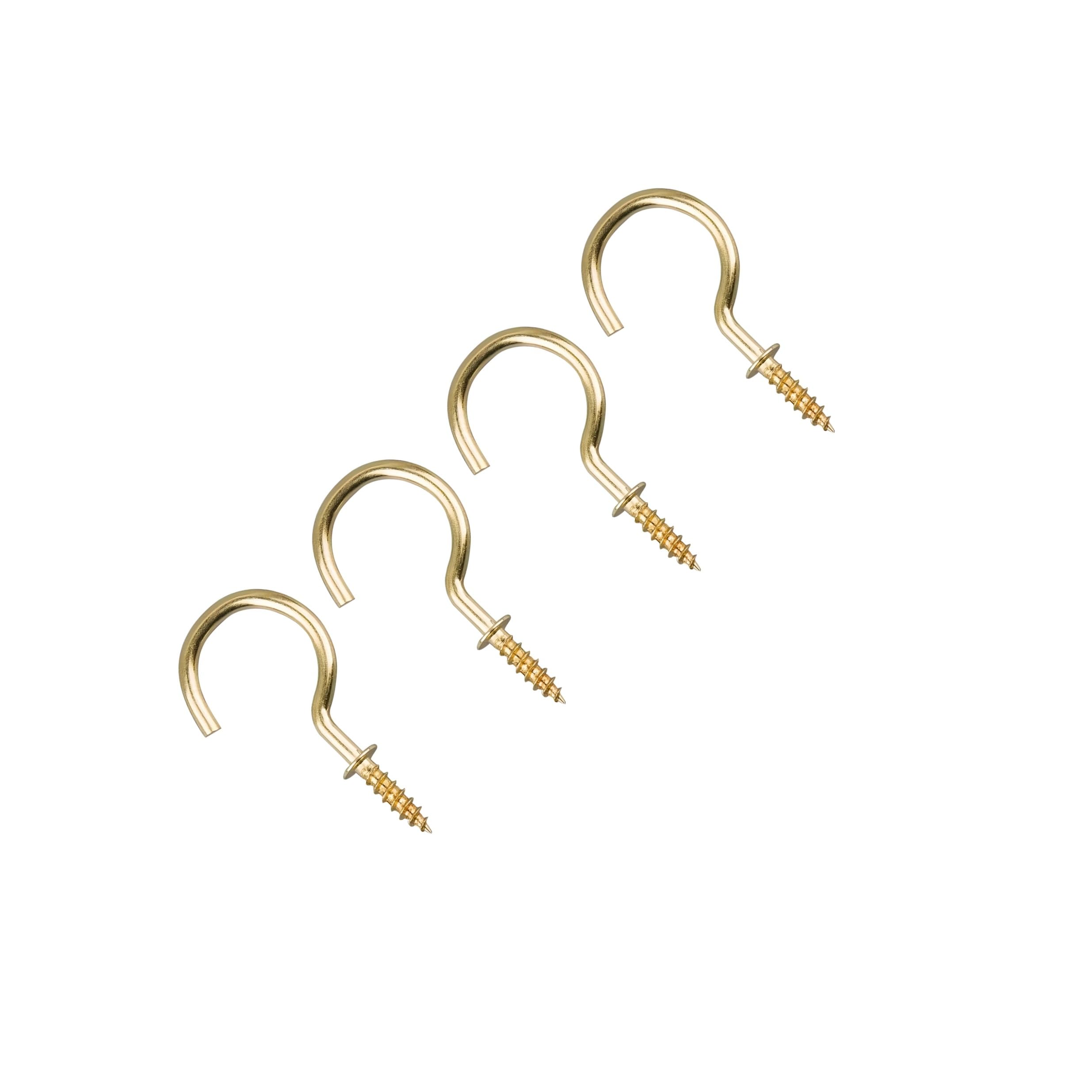 TERF® 30mm Round Bend Shoulder Cup Hook Screw 30mm (1.18 inch) Electro Brass Plated Cup Hook Hanging Screw for Office Home Garden Indoor Outdoor Use
