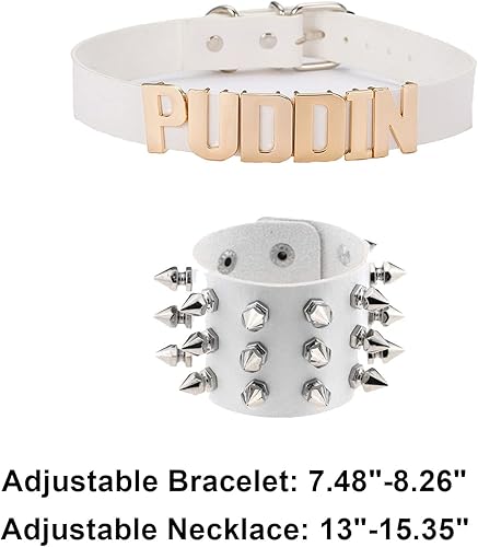 Vista 5 de YANCHUN Puddin Necklace Bracelet Set Puddin Choker Jewelry Halloween Choker Bracelet Set Halloween Collar Punk Leather Jewelry for Women Party