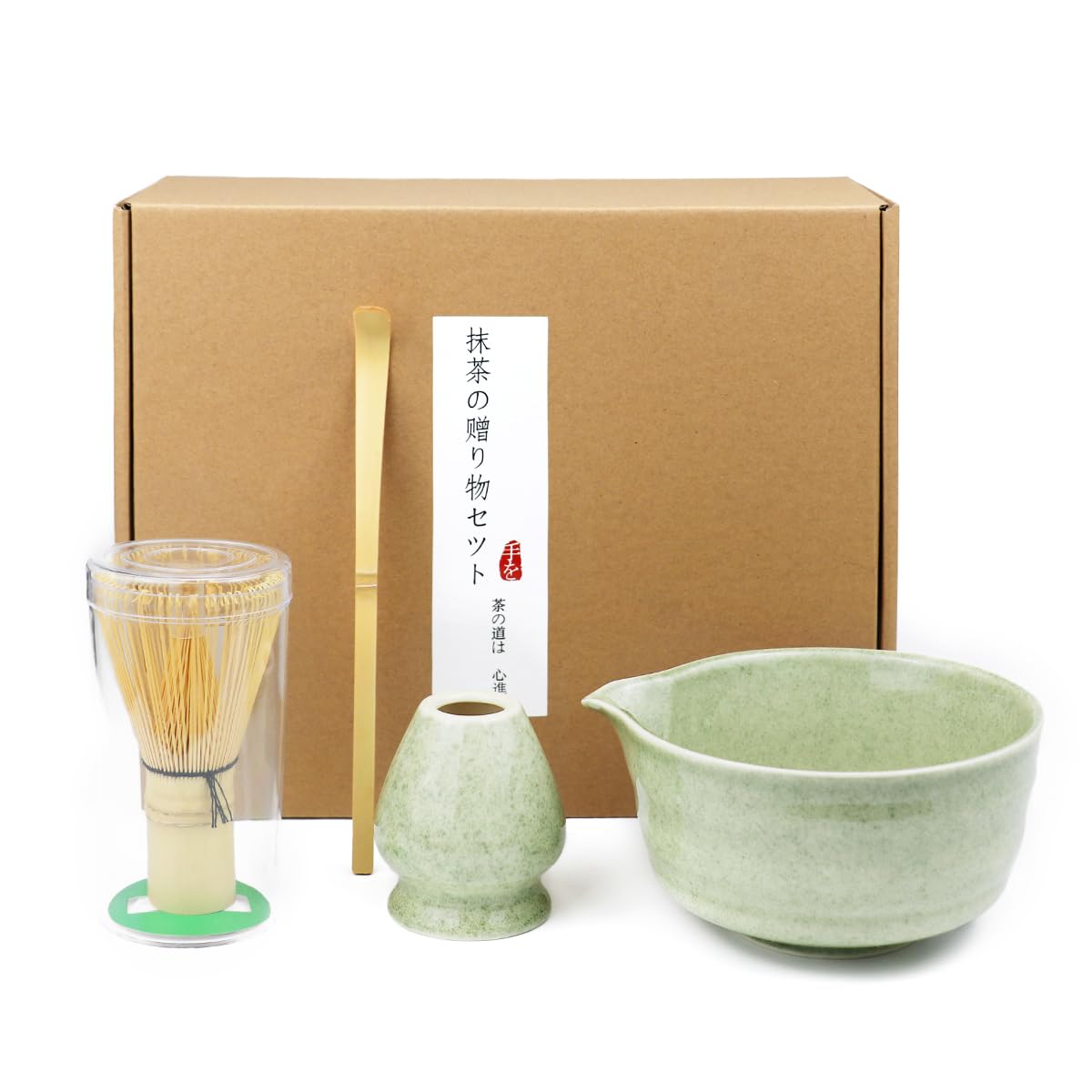 Set Matcha Cerimoniale 4 Pezzi – Matcha Kit Tradizionale con Ciotola, Frustino Bambù, Supporto & Cucchiaino – Kit Matcha per Tè Matcha Giapponese – Ideale per Amanti del Matcha
