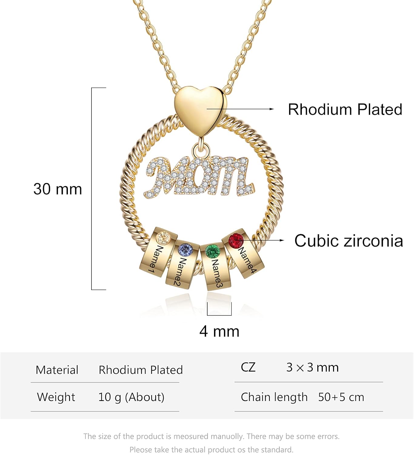 JewelOra Mom Necklace - Personalized Birthstone Necklace for Women - Custom Engraved 1-5 Name Charms Beads Necklace Pendant for Mother Jewelry Gifts for Grandma