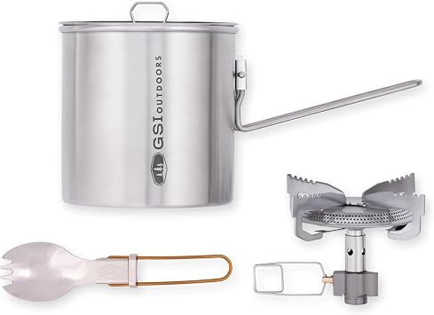 GSI Outdoors Glacier Stainless Minimalist Ultra-Light Cooking System Set, Perfect for One Backpacker
