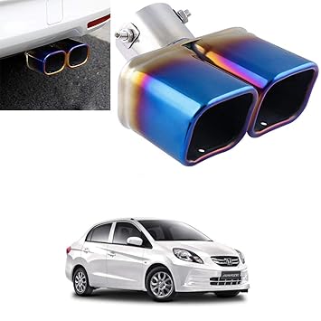 Oshotto Stainless Steel SS-010-BLUE Car Exhaust Dual Pipe Muffler Silencer Cover Compatible with Honda Amaze Old - Multicolor