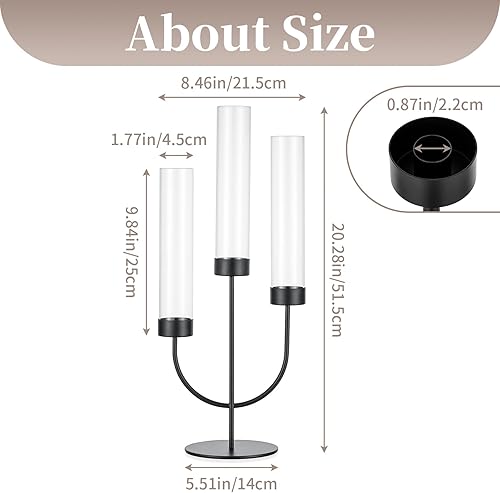 Miniatura 5 de Sziqiqi Candelabro negro Candelabro Candelabros de 3 brazos Decoración con cristal Huracán para centro de mesa de comedor - Candelabro de metal para