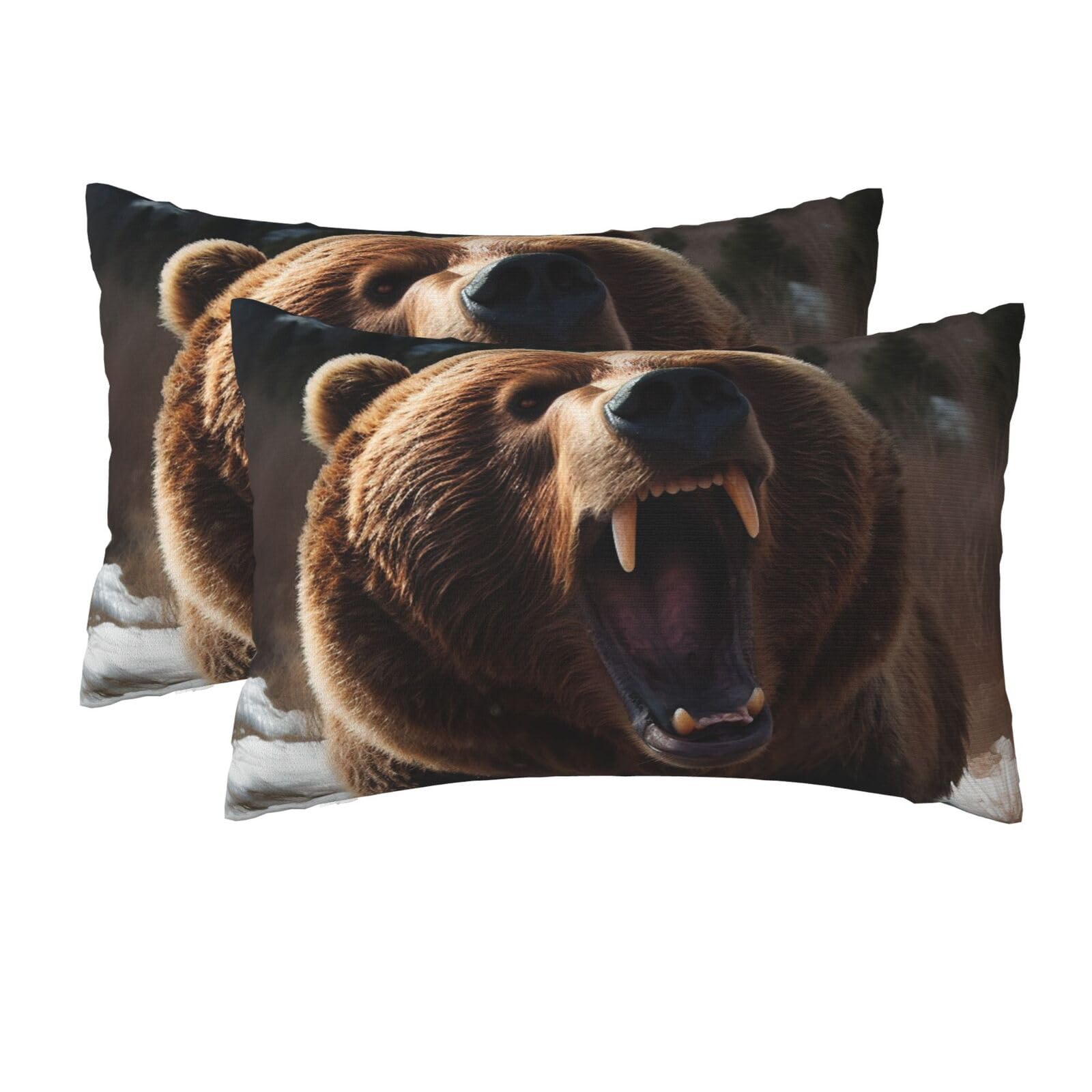 2 Pack Queen Size Pillow Cases for Hair and Skin Soft Breathable Pillow Case Covers with Hidden Zipper Roaring Bear Pillowcase 20x30 Inches Pillow Cover for Sleeping Gift