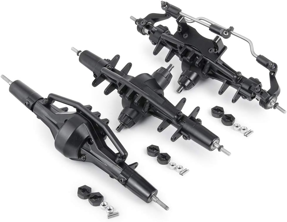 QUE-T Complete Aluminium Alloy Front Middle Rear Axle for 1/10 RC Crawler Car SCX10 90021 90027 90028 (1 Set)
