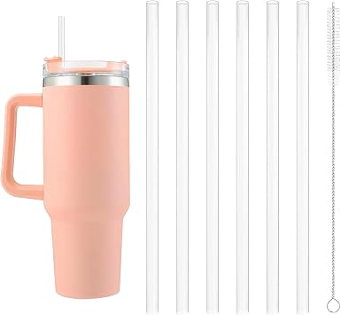 6 Pcs Reusable Straws for Stanley 40oz Adventure Tumbler,Plastic Straw,Safety Plastic Tumbler Straws Compatible with Stanley Cup Accessories for Drinking Water,Tea,Coffee,Juicewith Cleaning Brush