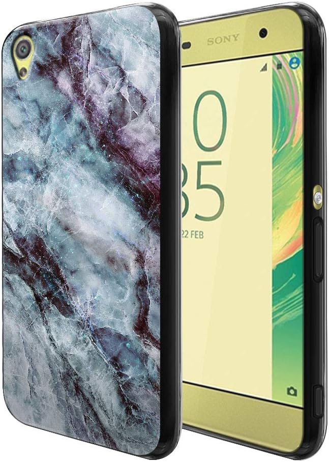 FINCIBO Case Compatible with Sony Xperia XA F3111 F3112 F3113 F3115 F3116, Flexible TPU Black Soft Gel Skin Protector Cover Case for Xperia XA - Nebula Blue Black Marble