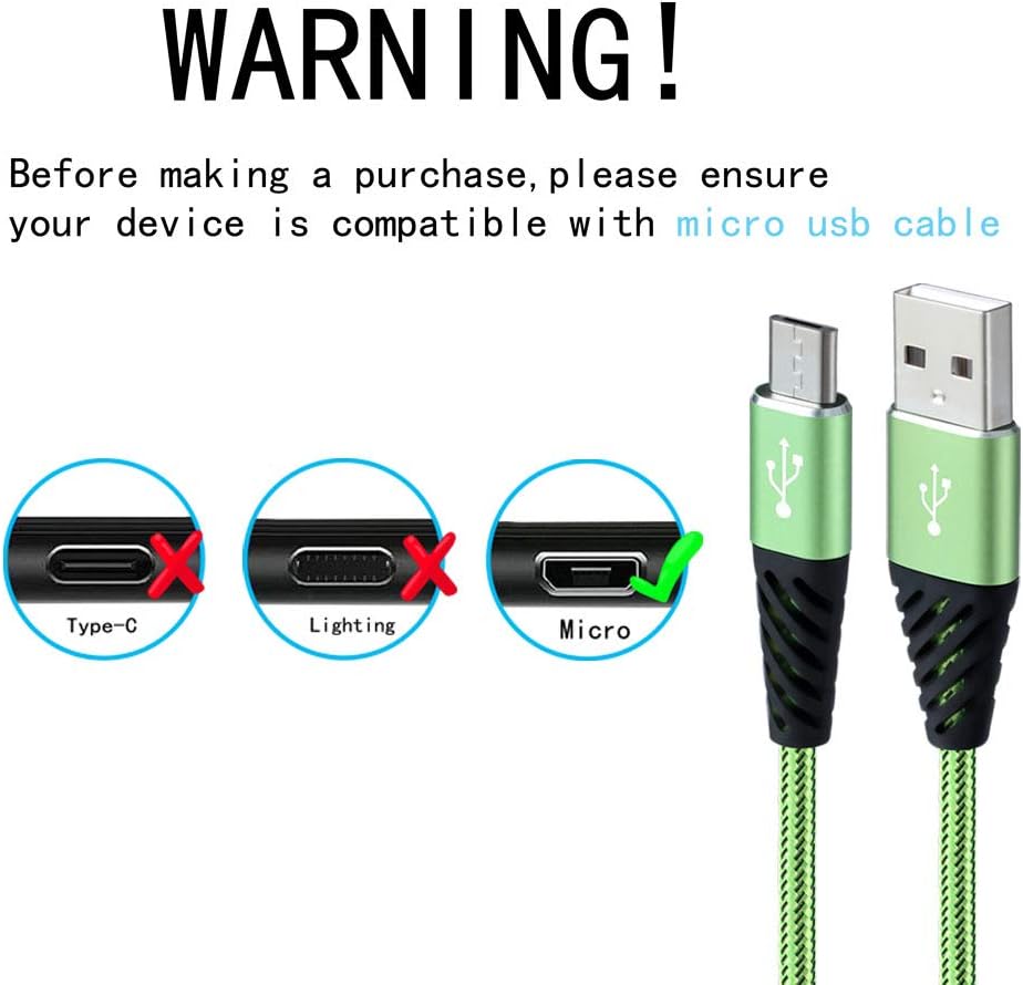 Teyssor Micro USB Cable 6FT 5-Pack Long Android Charger Cable Nylon Braided Cell Phone Charger Android Fast Charging Cord Compatible with Samsung Galaxy S6 S7 Edge J7,LG,HTC,Motorola,Sony,Xbox,Blue