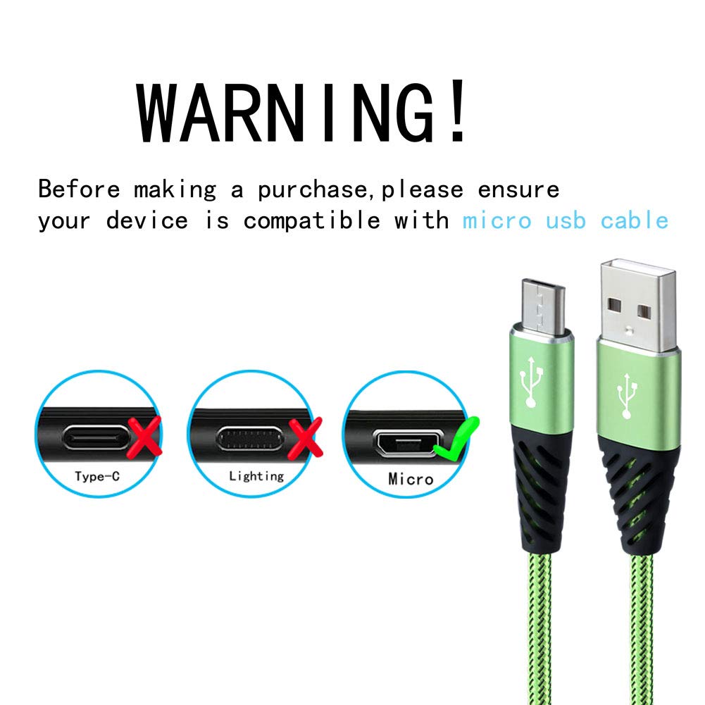Bynccea Micro USB Cable 4-Pack 3FT 6FT 6FT 10FT Phone Charger Android Charger Cable Nylon Braided Fast Charging Cord Compatible with Samsung Galaxy S6 S7 Edge J7,LG,HTC,Motorola,Xbox,PS4,Light Green