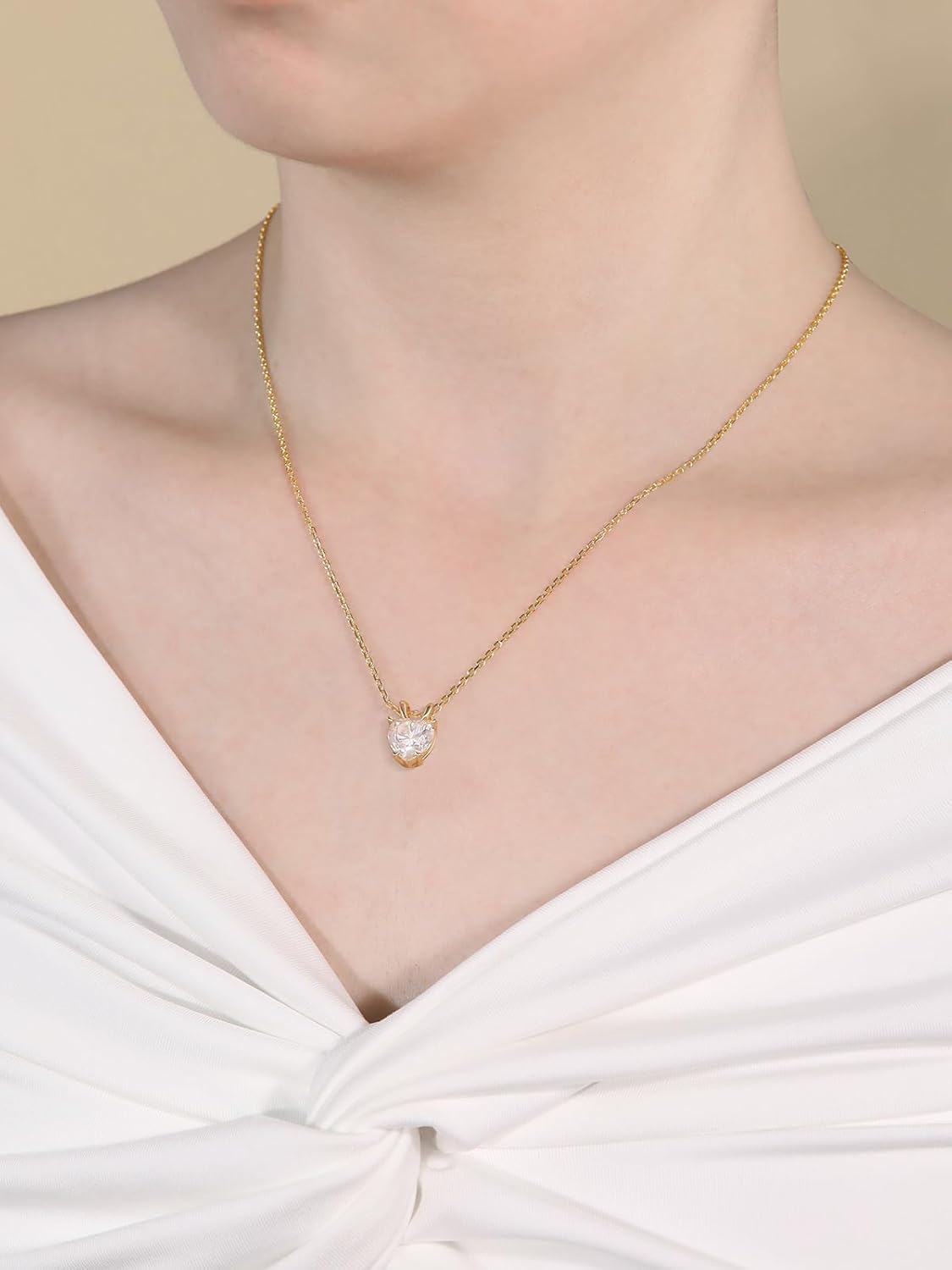 1-2 Carat Moissanite Round/Heart Necklace for Women, Solid 925 Sterling Silver, 16"/18"/20" Adjustable Chain, Anniversary Mother's Day Valentines Gift - Image 2