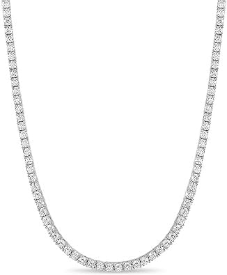 GLD Round Cut Tennis Chain Necklace - Iced Out Chain for Men and Women in Yellow, White and Rose Gold from Micro to 5MM, 16-24 - Available in Canary, Iced and Pink Iced