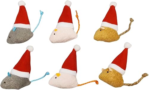 Miniatura 8 de 6 paquetes de juguetes de hierba gatera interactivos, sombrero de Navidad, disfraz de peluche en forma de ratón, juguetes para gatos