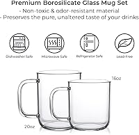Vista 6 de Aquach Glass Mugs 20 oz Set of 2, Extra Large Clear Glass Cup with Handle for Hot/Cold Coffee Tea Beverage, Drinking Glasses