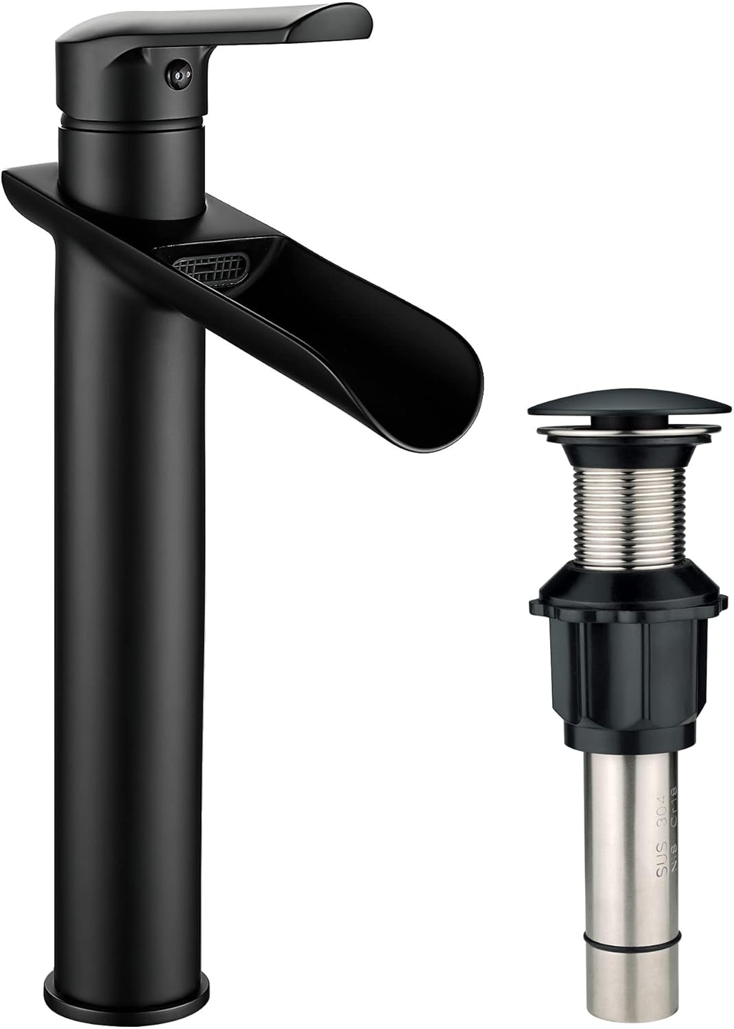 FBUKE Matte Black Vessel Sink Faucet with Waterfall Flow Includes 304
