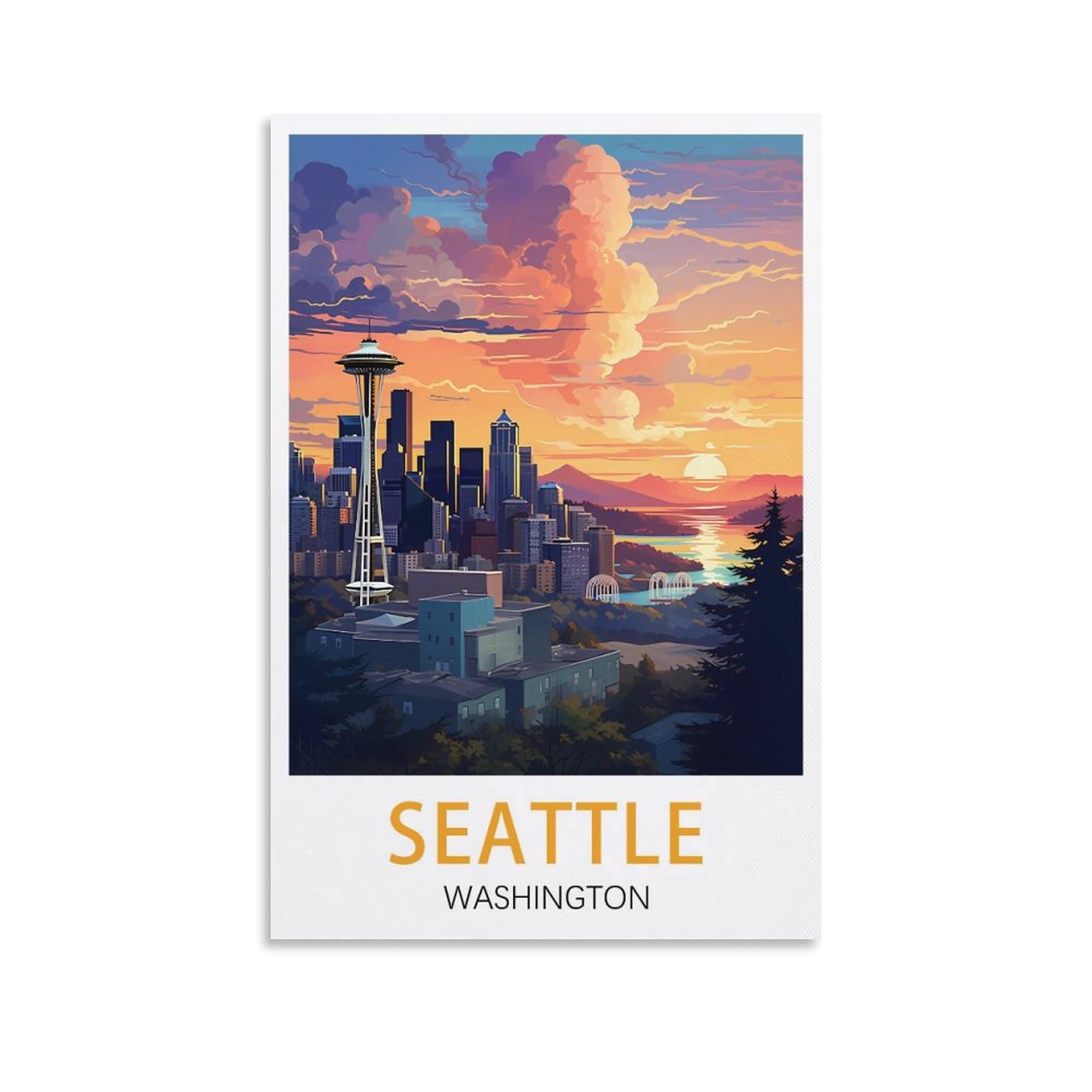 Seattle Washington Vintage Travel Poster 08x12inch(20x30cm) Canvas Print for Living Room, Bedroom, Dorm, Home, Office Wall Decoration